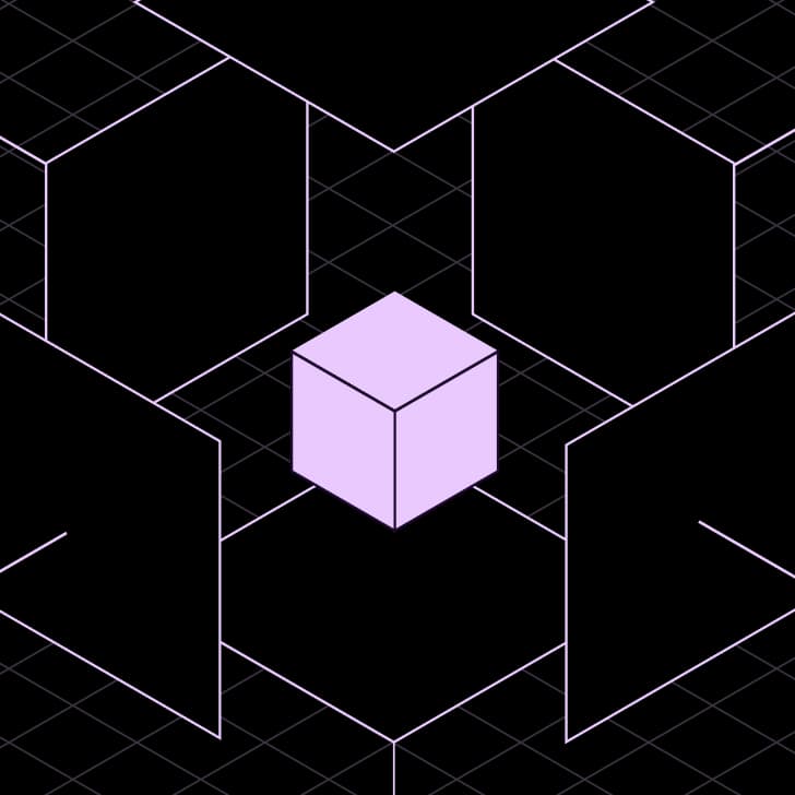 Abstrakte geometrische Hero-Grafik mit konzentrischen hellblauen Kreisen und Quadraten auf schwarzem Hintergrund.