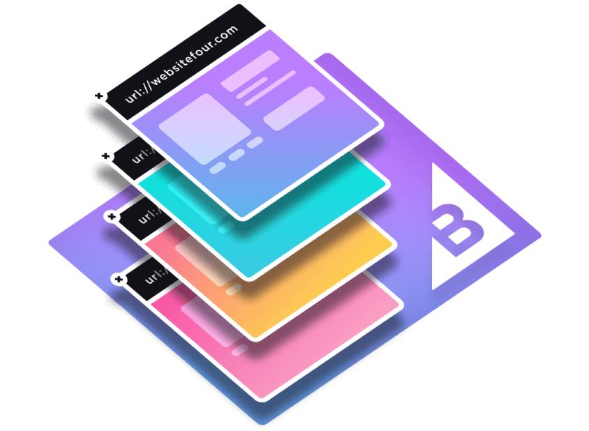 Collage Multi-Storefront-Browser-Produktkartenlogo isometrischer Farbverlauf Bigcommerce